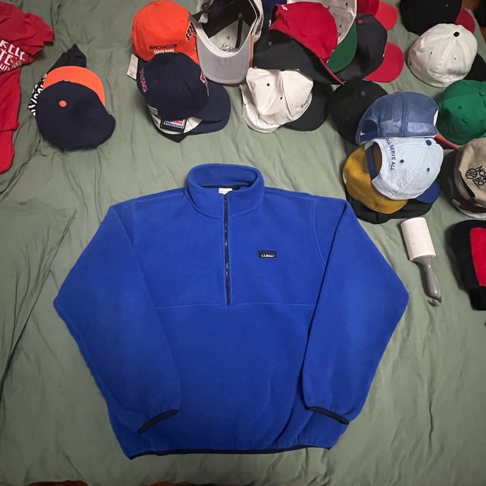 RARE Vintage L.L. Bean Fleece Button-up Pullover US Men’s Size L (Large) Blue